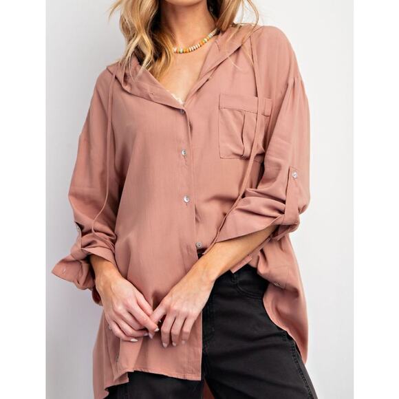 Easel ET21064 - Small - Button Down Hoodie Shirt - Lt Mauve - Picture 3 of 3